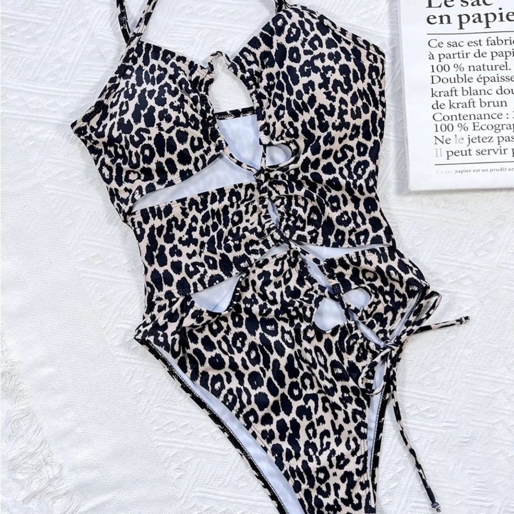Leopard Print Cutout Swimsuit
